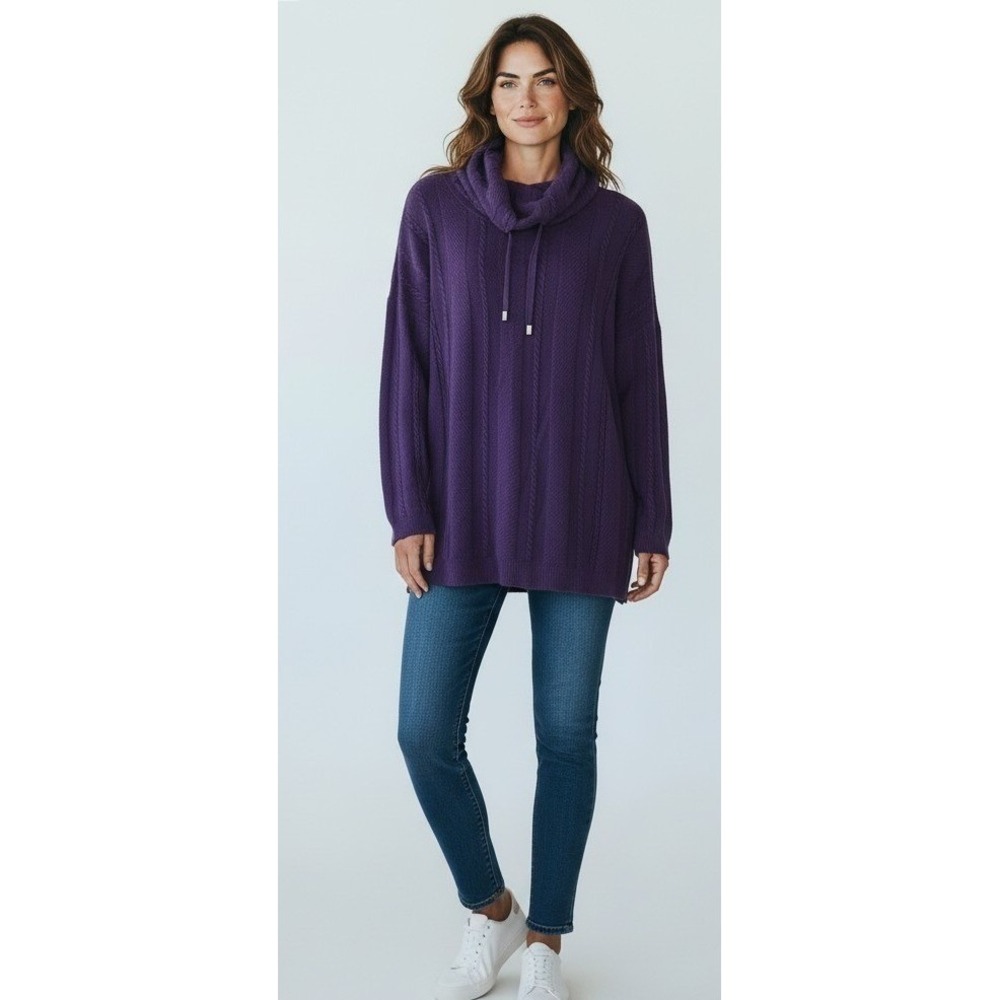 Chico's Zenergy Cable Knit Sweater cabincore Grandmacore purple
cotton blend 3